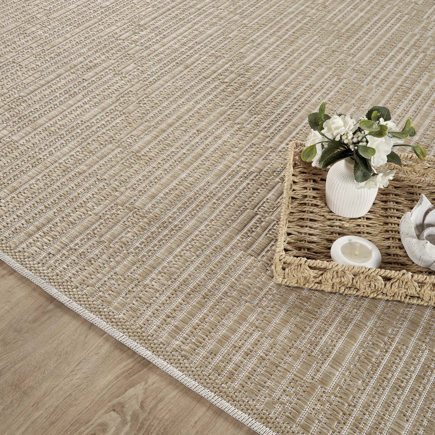 Tapis long extérieur aspect jute rayés