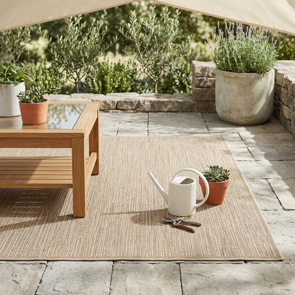 Tapis Carré extérieur aspect jute rayés