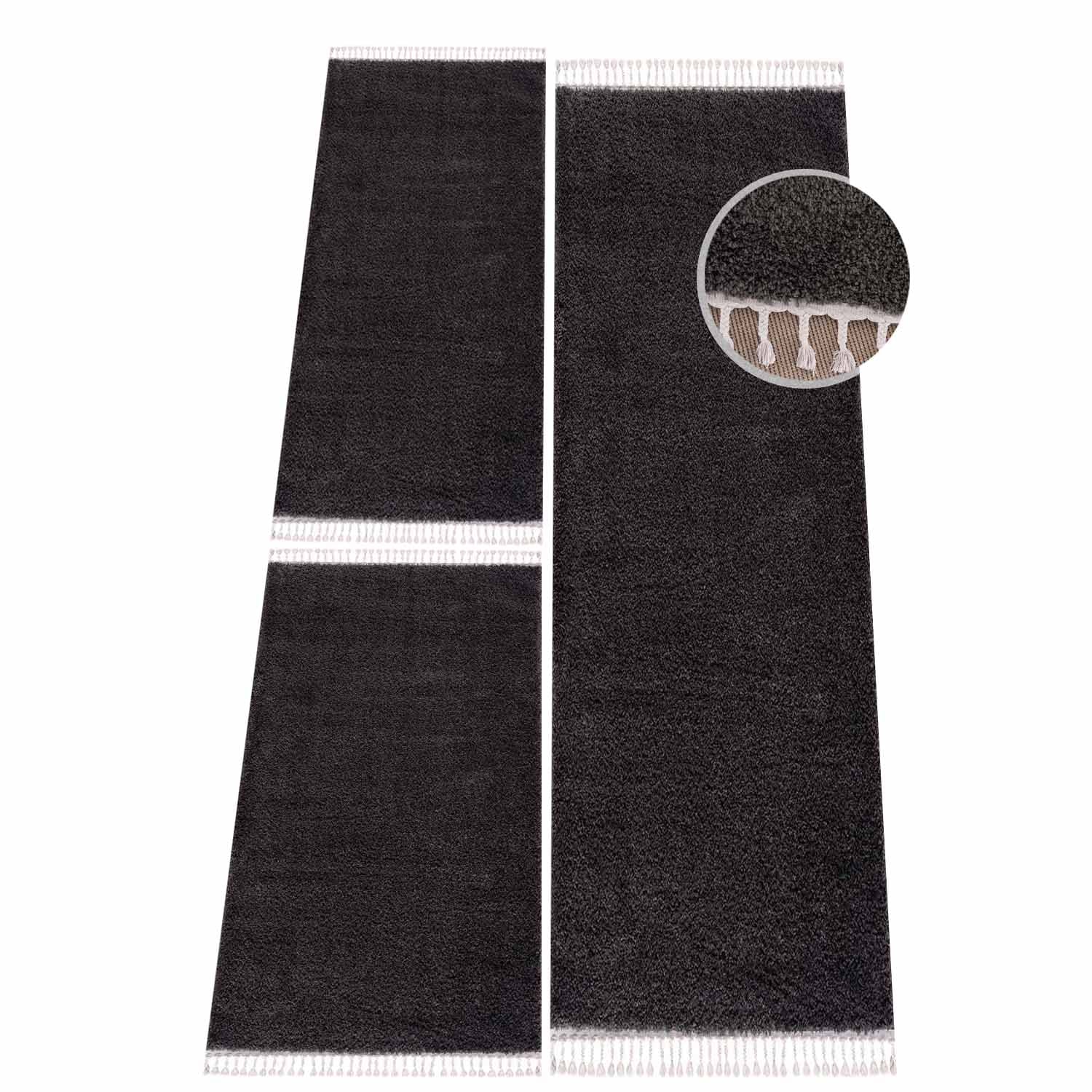 Tapis moelleux à franges tressées - Anthracite – STUDIO DECO
