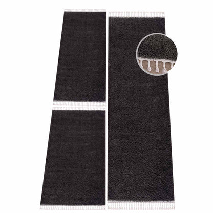 Tapis moelleux à franges tressées - Anthracite