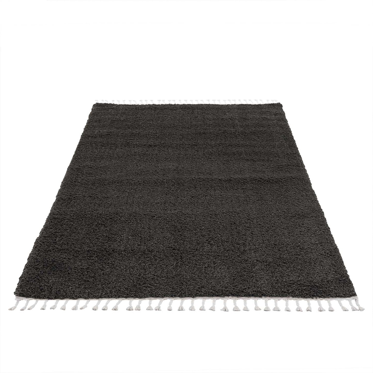 Tapis moelleux à franges tressées - Anthracite