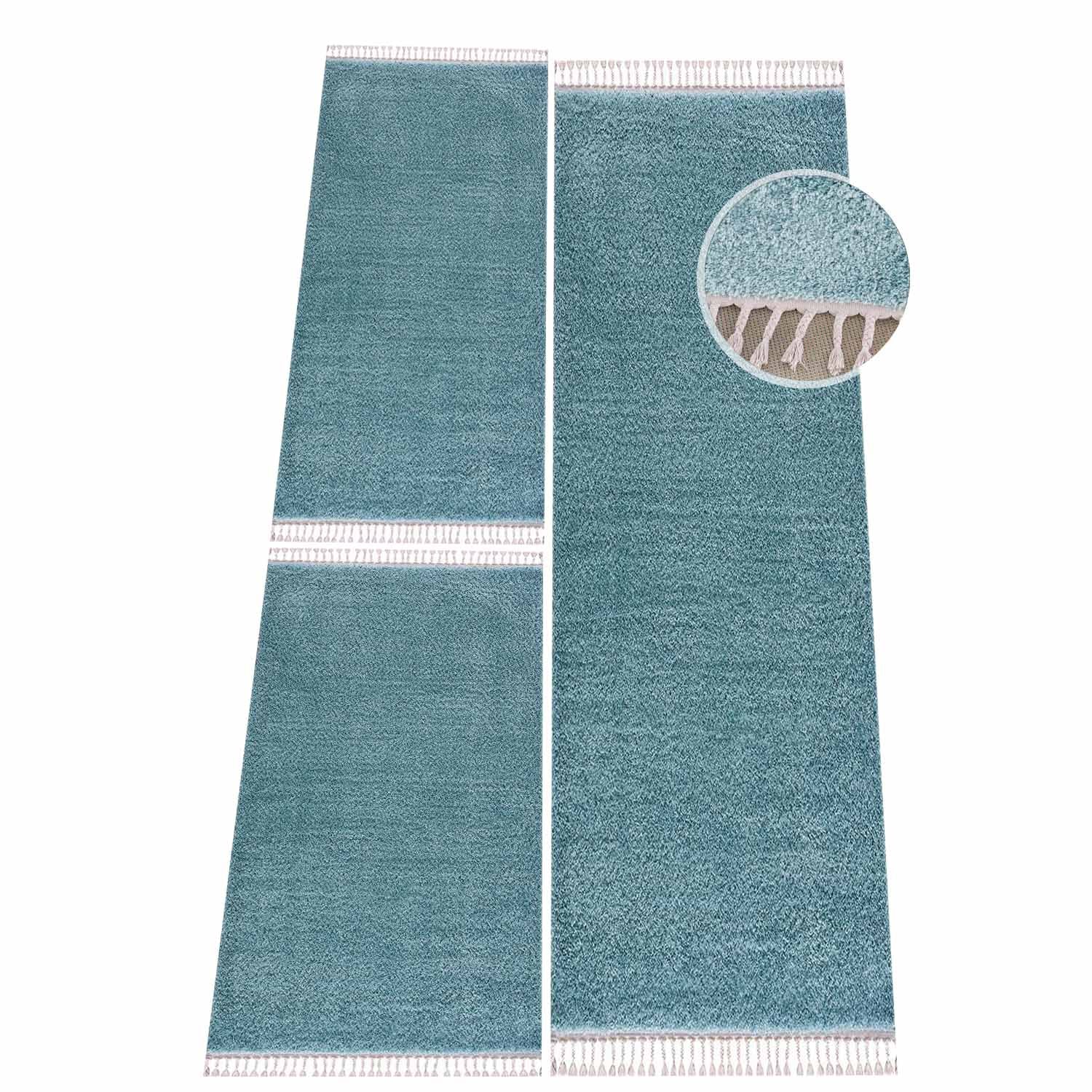 Tapis moelleux à franges tressées - Bleu – STUDIO DECO