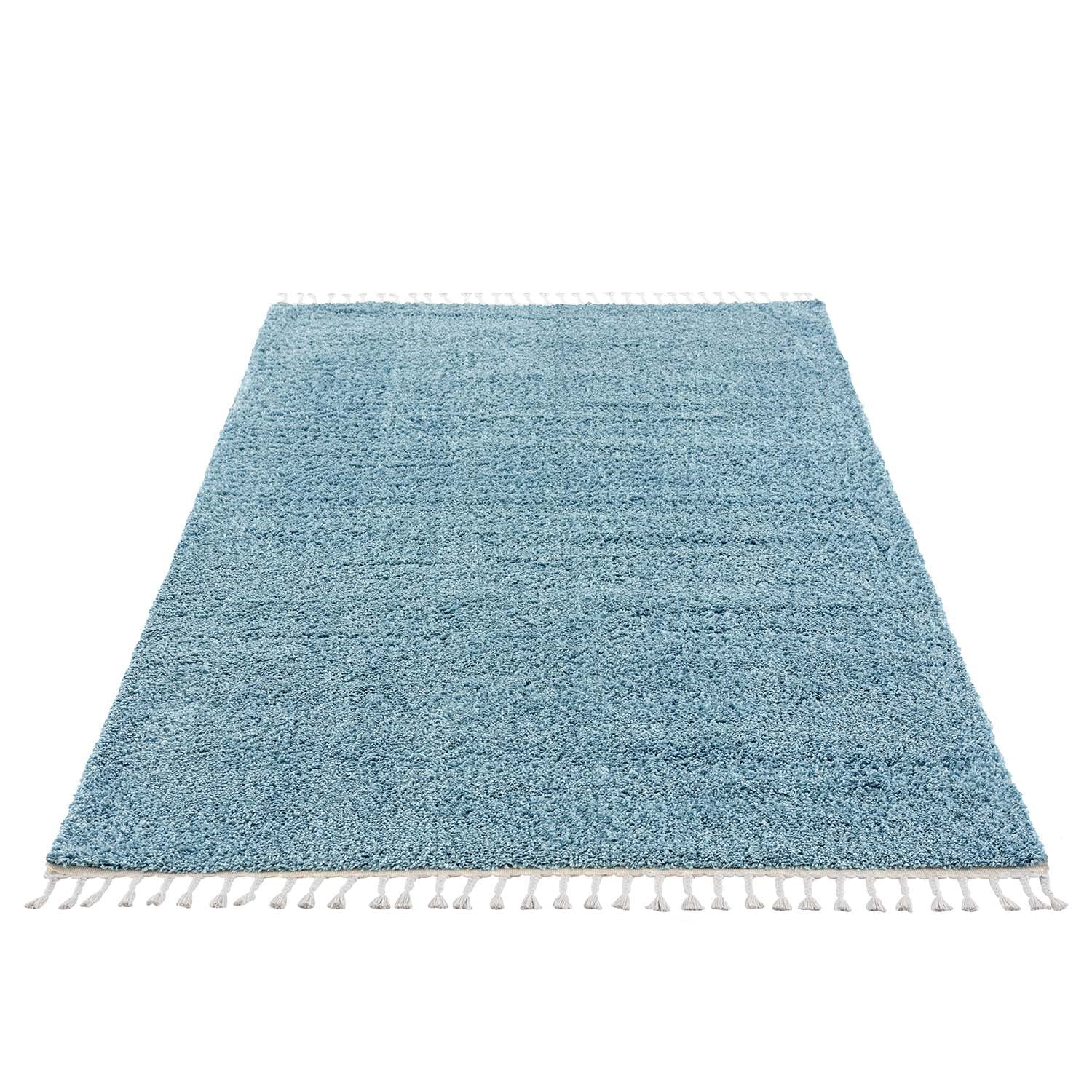Tapis moelleux à franges tressées - Bleu – STUDIO DECO