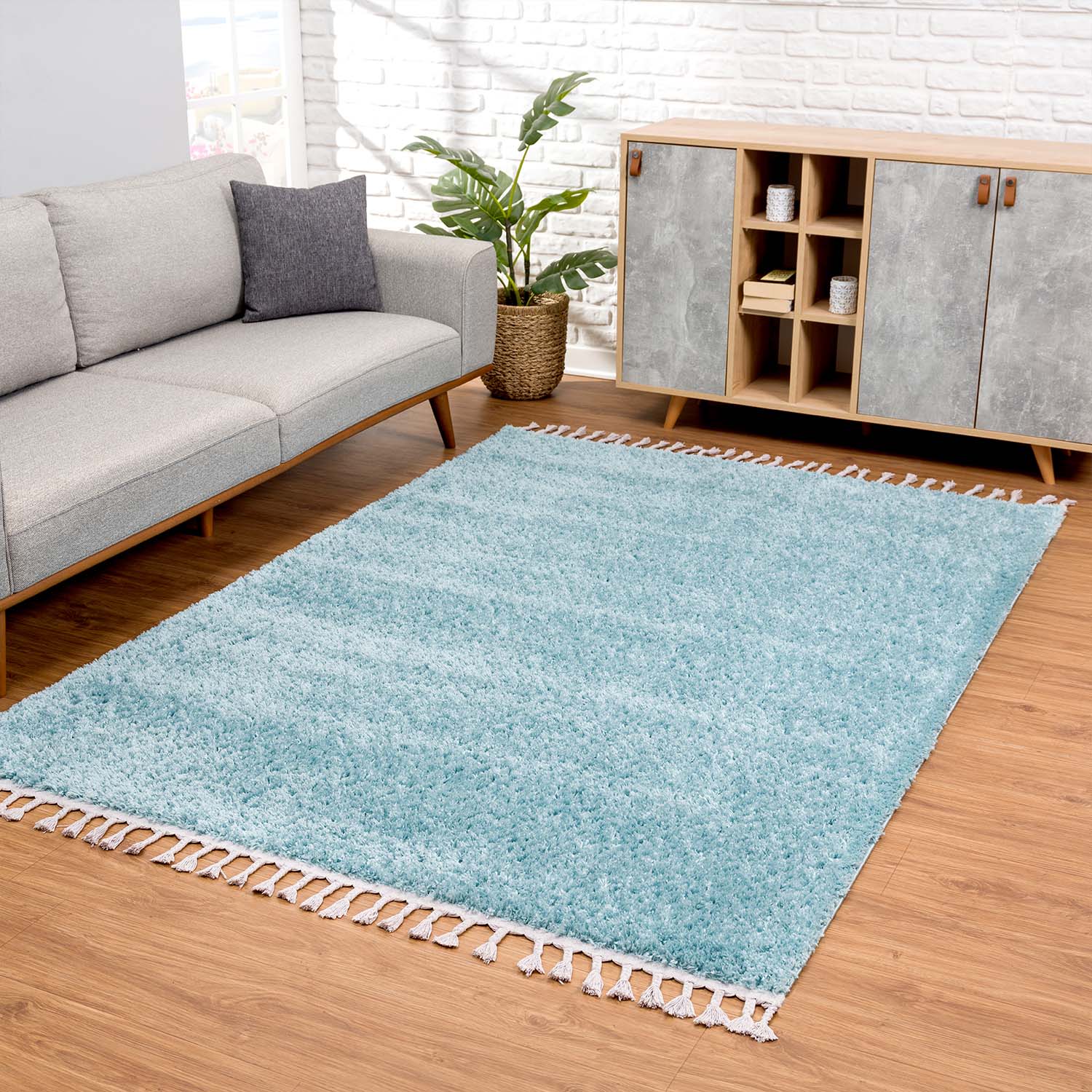 Tapis moelleux à franges tressées - Bleu – STUDIO DECO