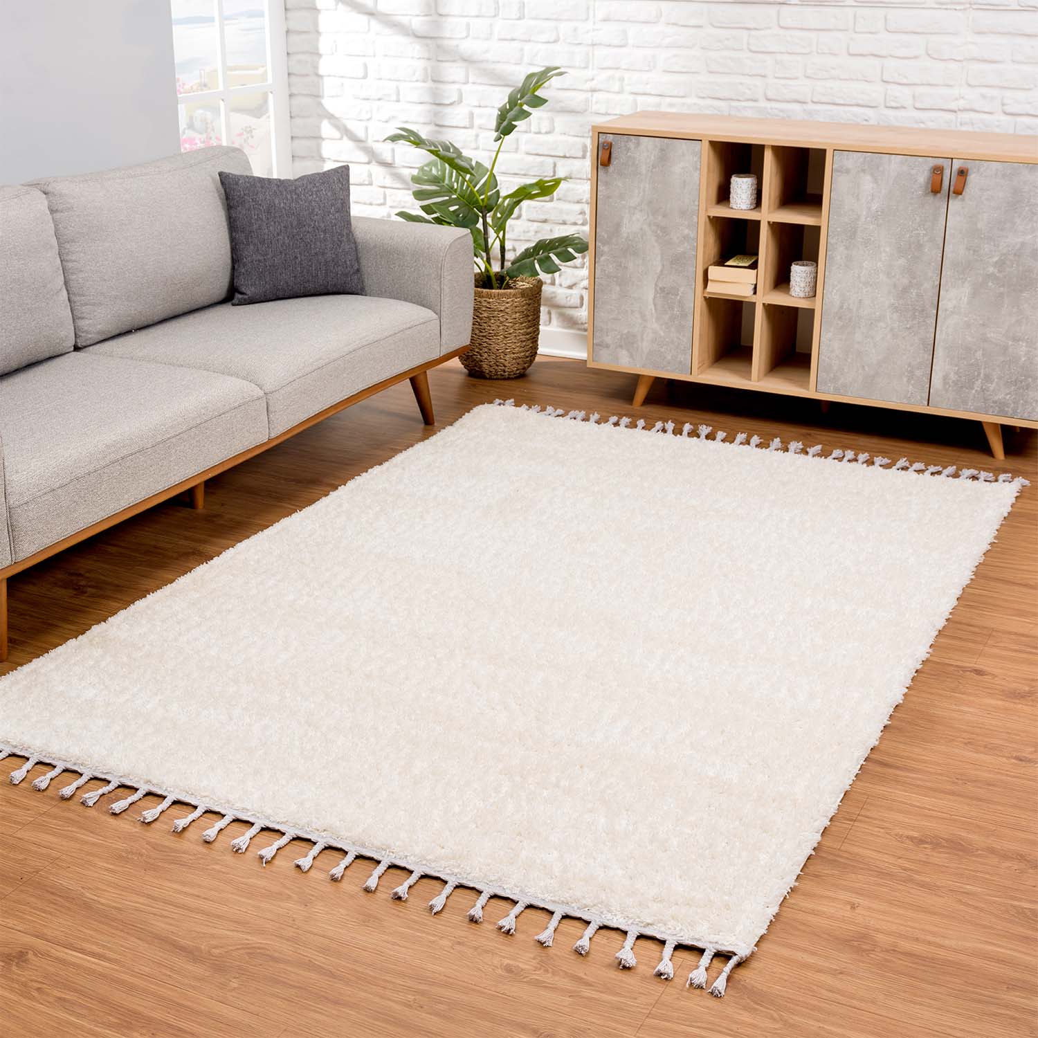 Tapis moelleux à franges tressées - Ecru – STUDIO DECO