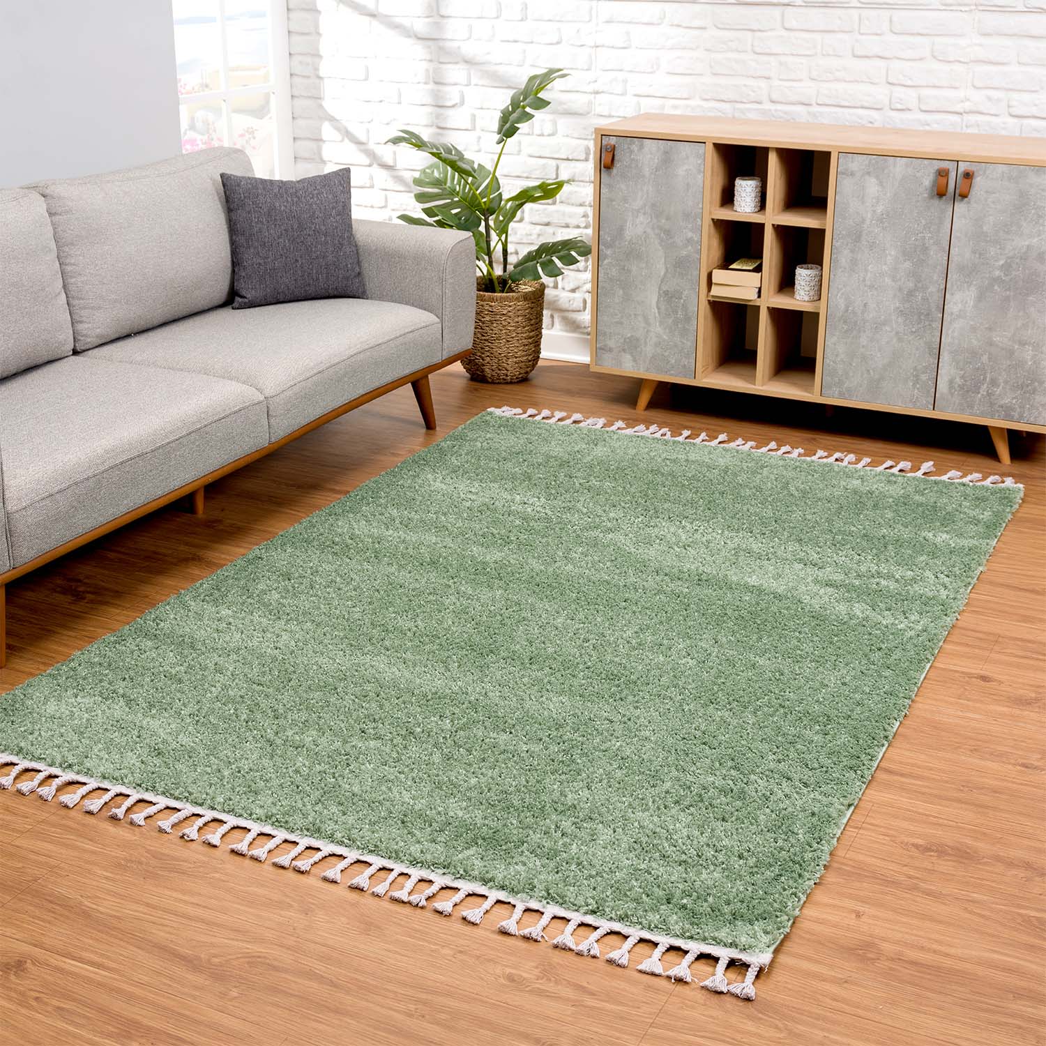Tapis moelleux à franges tressées - Vert – STUDIO DECO
