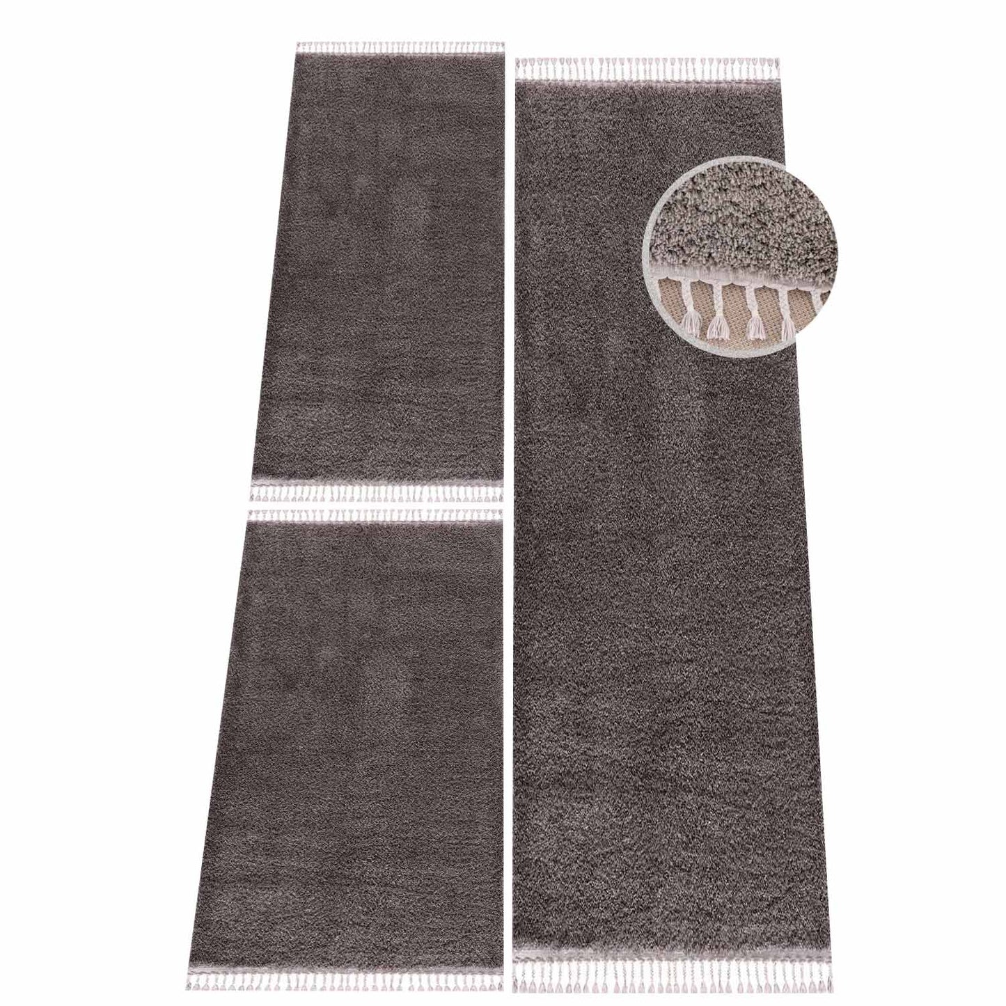 Tapis moelleux à franges tressées - Gris