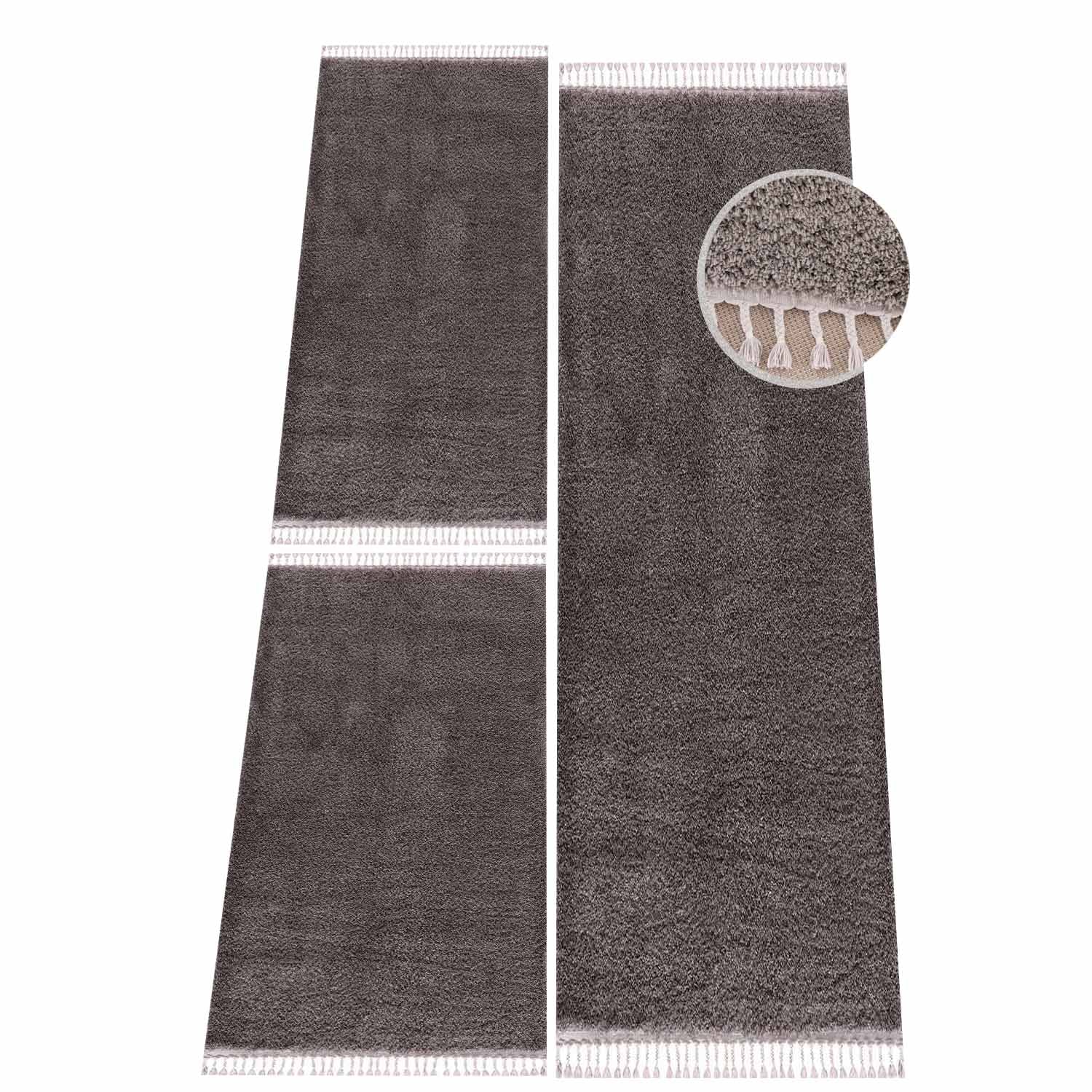 Tapis moelleux à franges tressées - Gris – STUDIO DECO