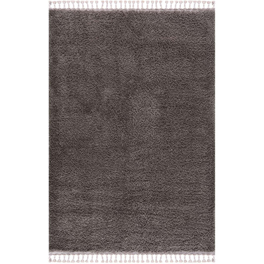 Tapis moelleux à franges tressées - Gris