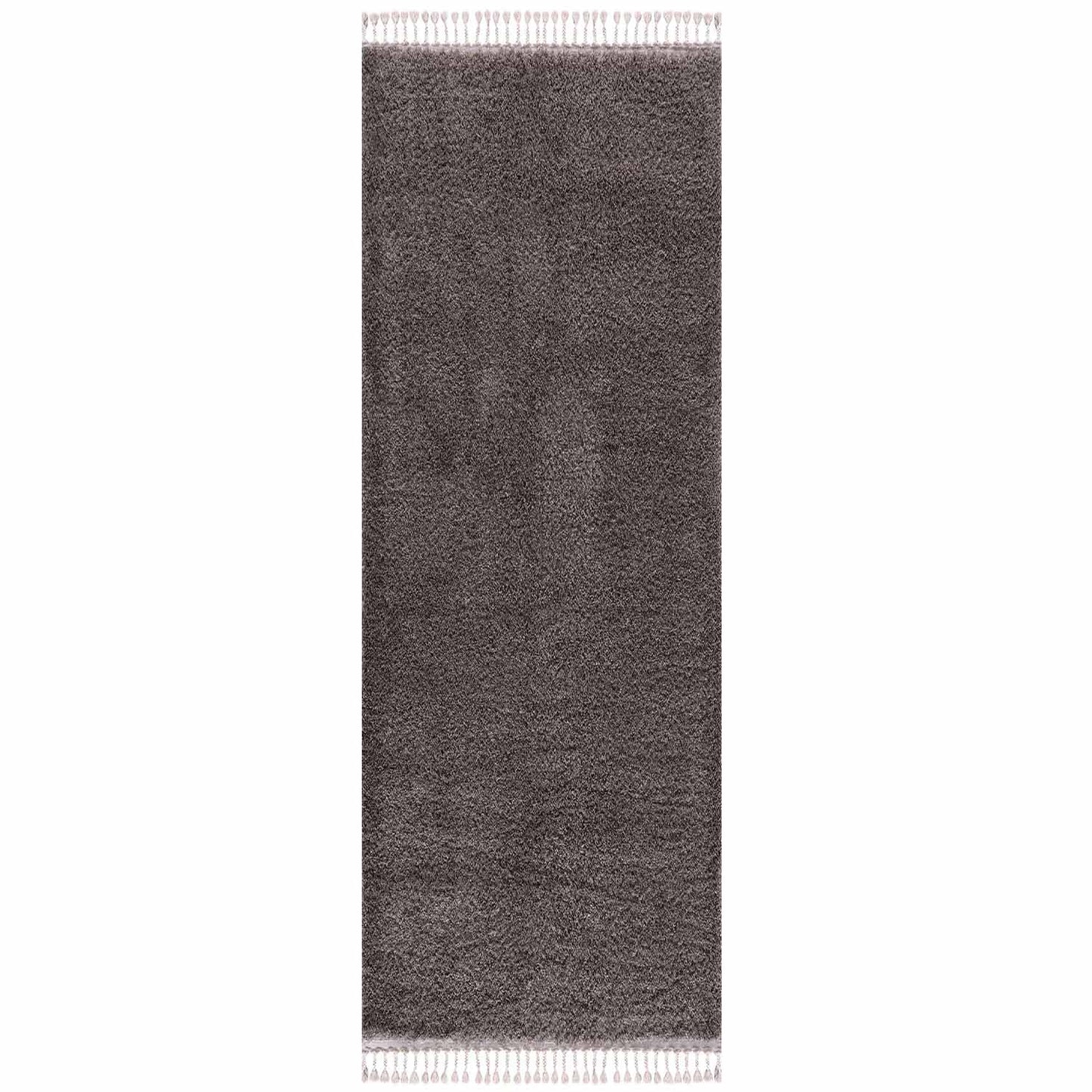 Tapis moelleux à franges tressées - Gris