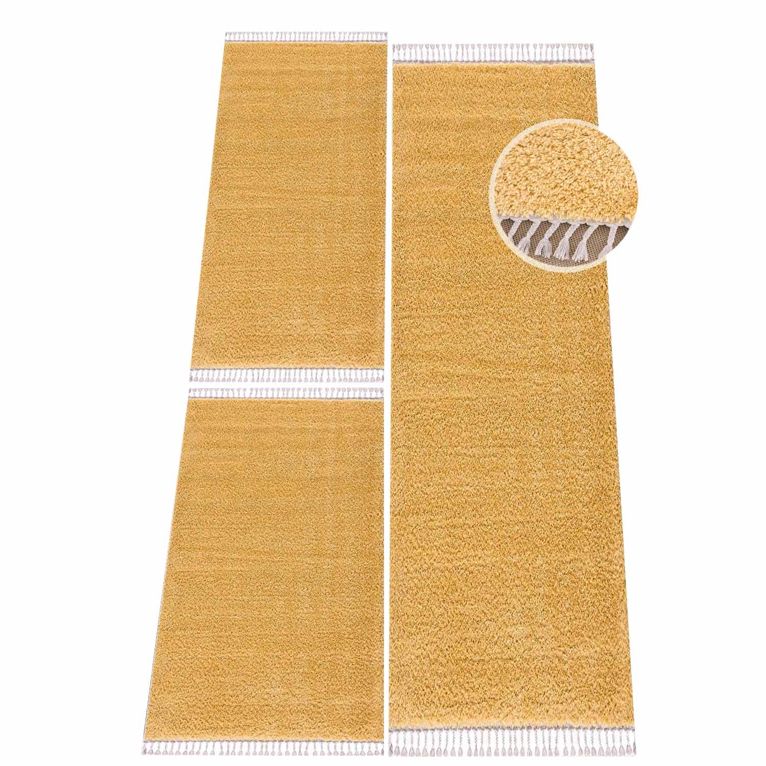 Tapis moelleux à franges tressées - Jaune – STUDIO DECO
