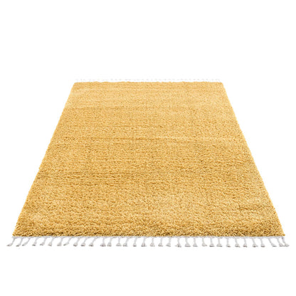 Tapis moelleux à franges tressées - Jaune