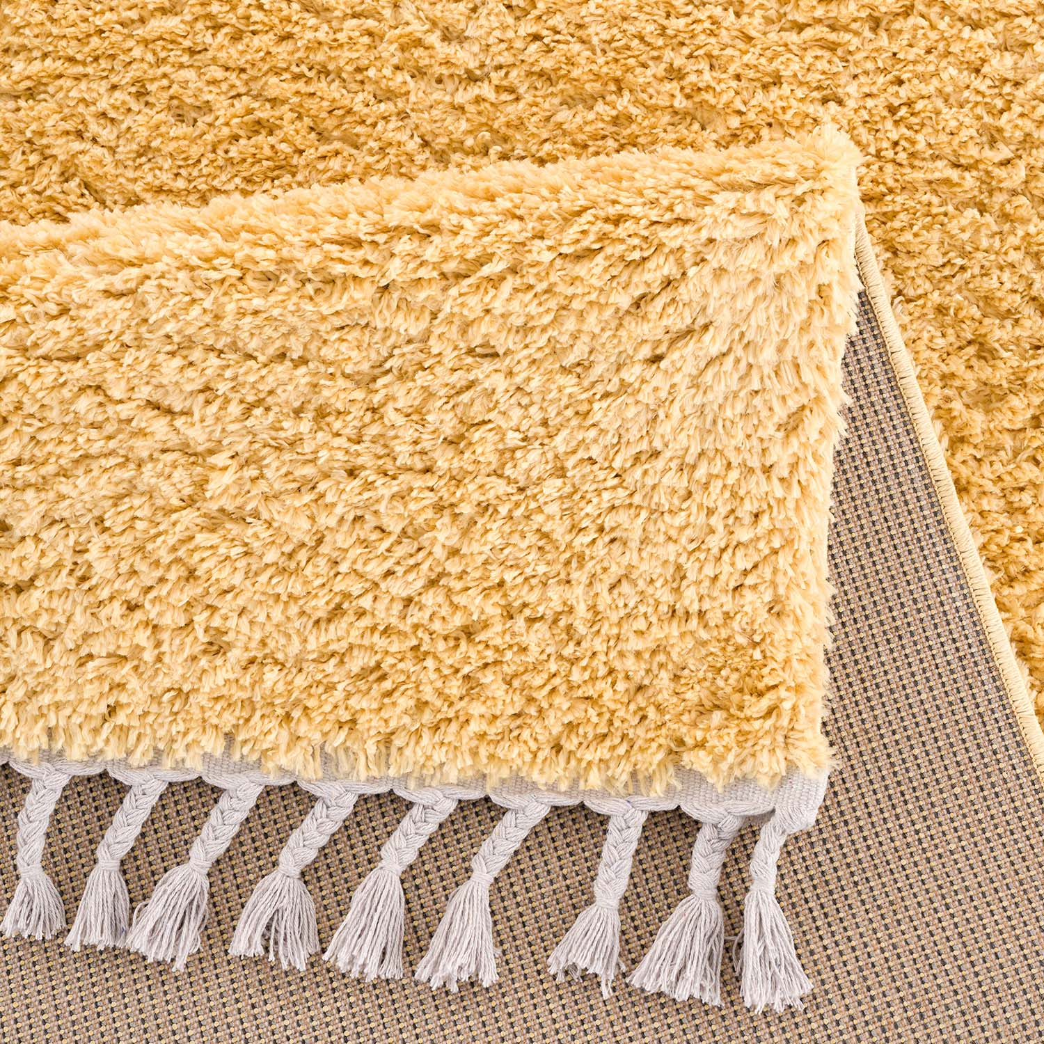 Tapis moelleux à franges tressées - Jaune – STUDIO DECO