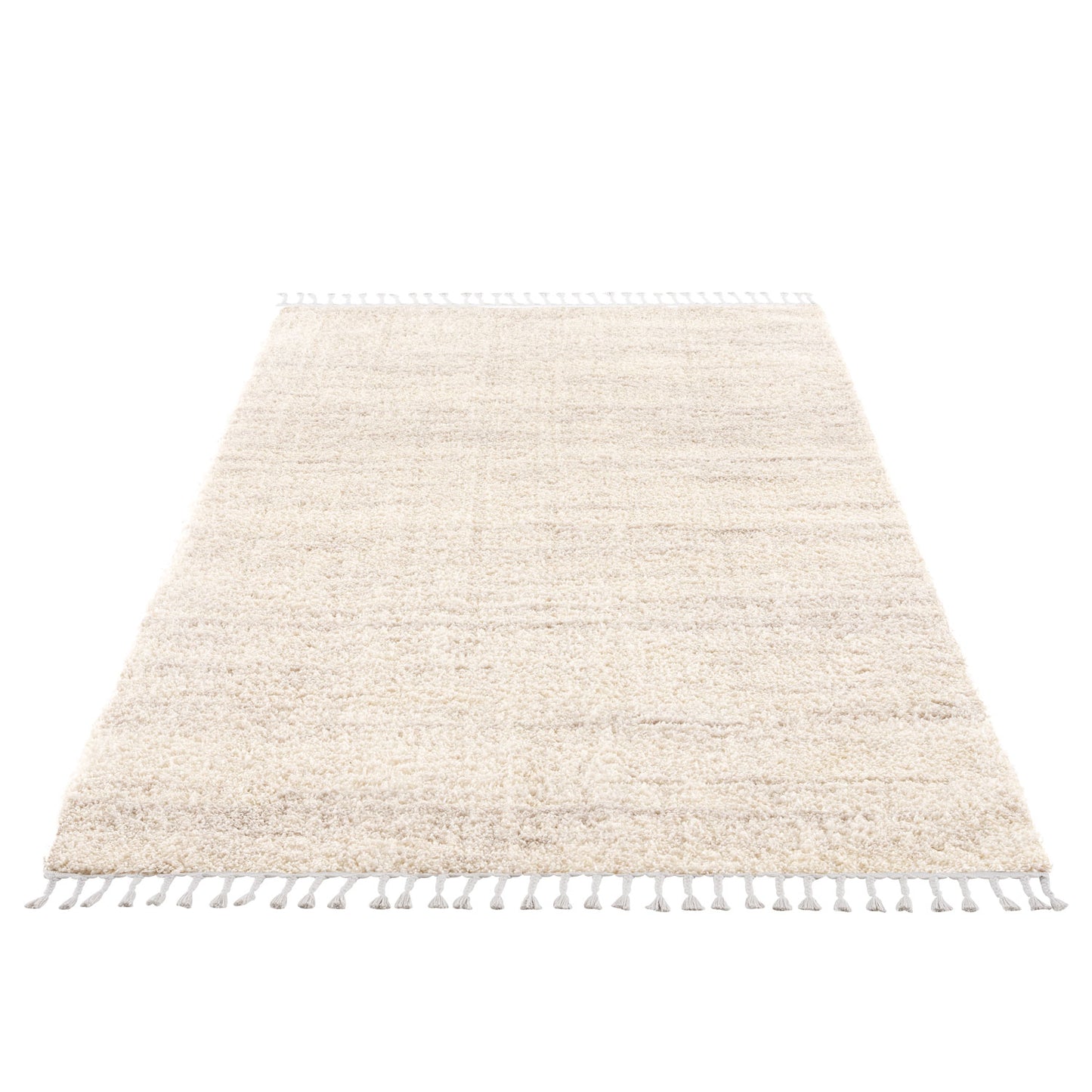 Tapis moelleux chiné à franges tressées - Ecru