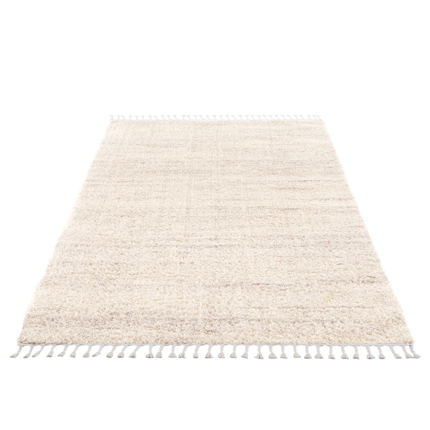 Tapis moelleux chiné à franges tressées - Ecru – STUDIO DECO