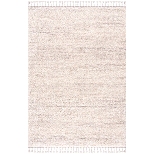 Tapis moelleux chiné à franges tressées - Ecru