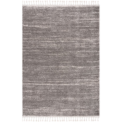 Tapis moelleux chiné à franges tressées - Gris