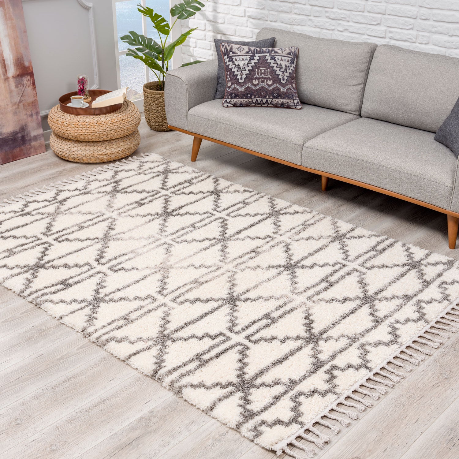 Tapis moelleux à franges tressées Rust - Ecru – STUDIO DECO