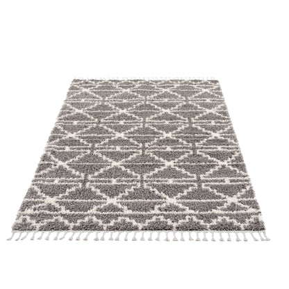 Tapis moelleux à franges tressées Rust - Gris