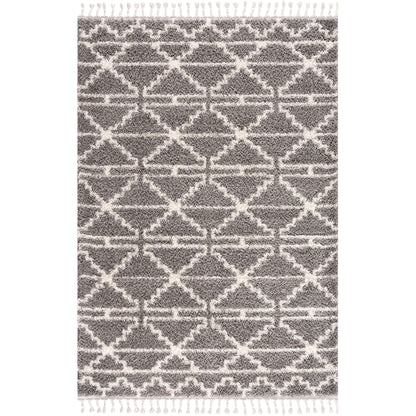 Tapis moelleux à franges tressées Rust - Gris