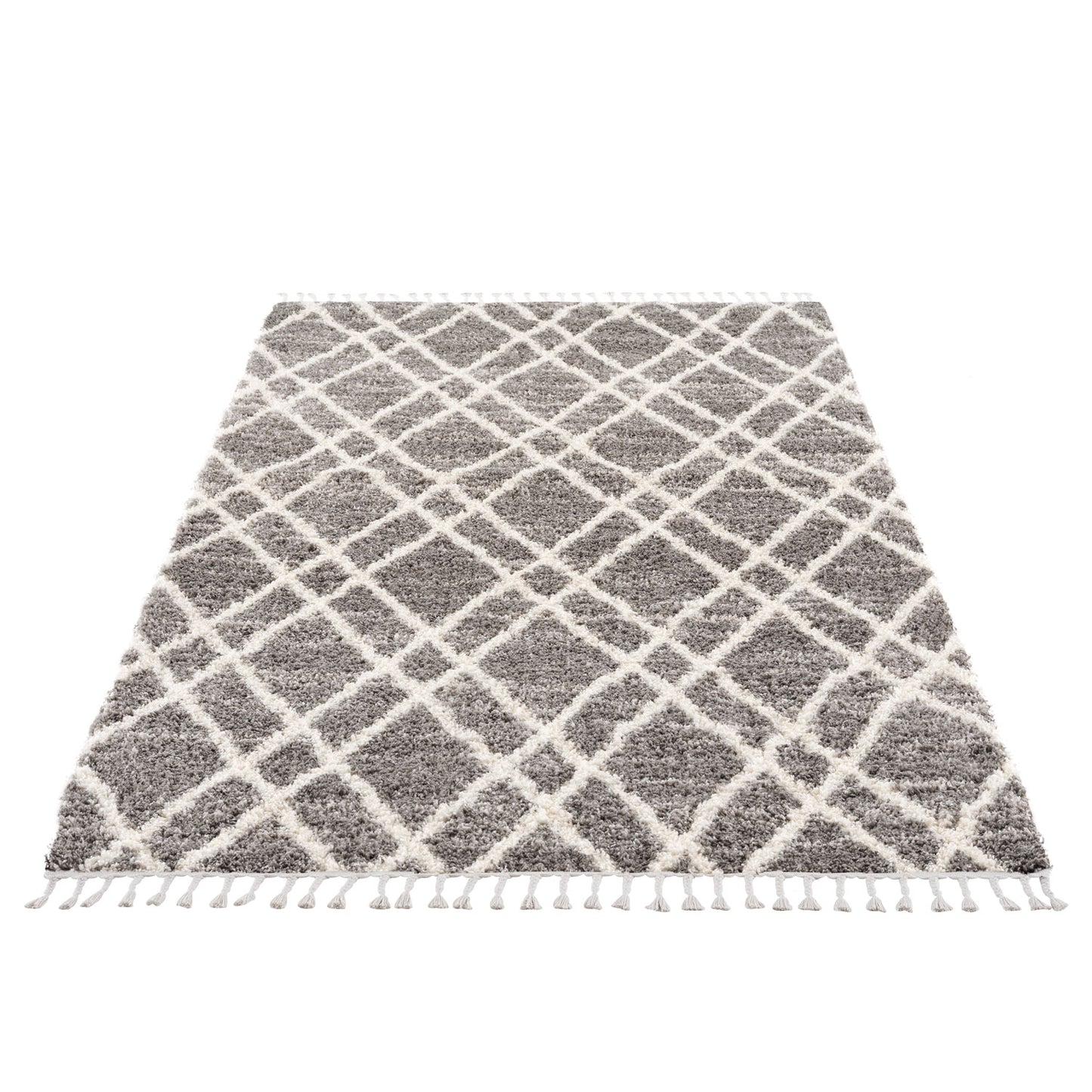 Tapis moelleux à franges tressées Berbère - Gris