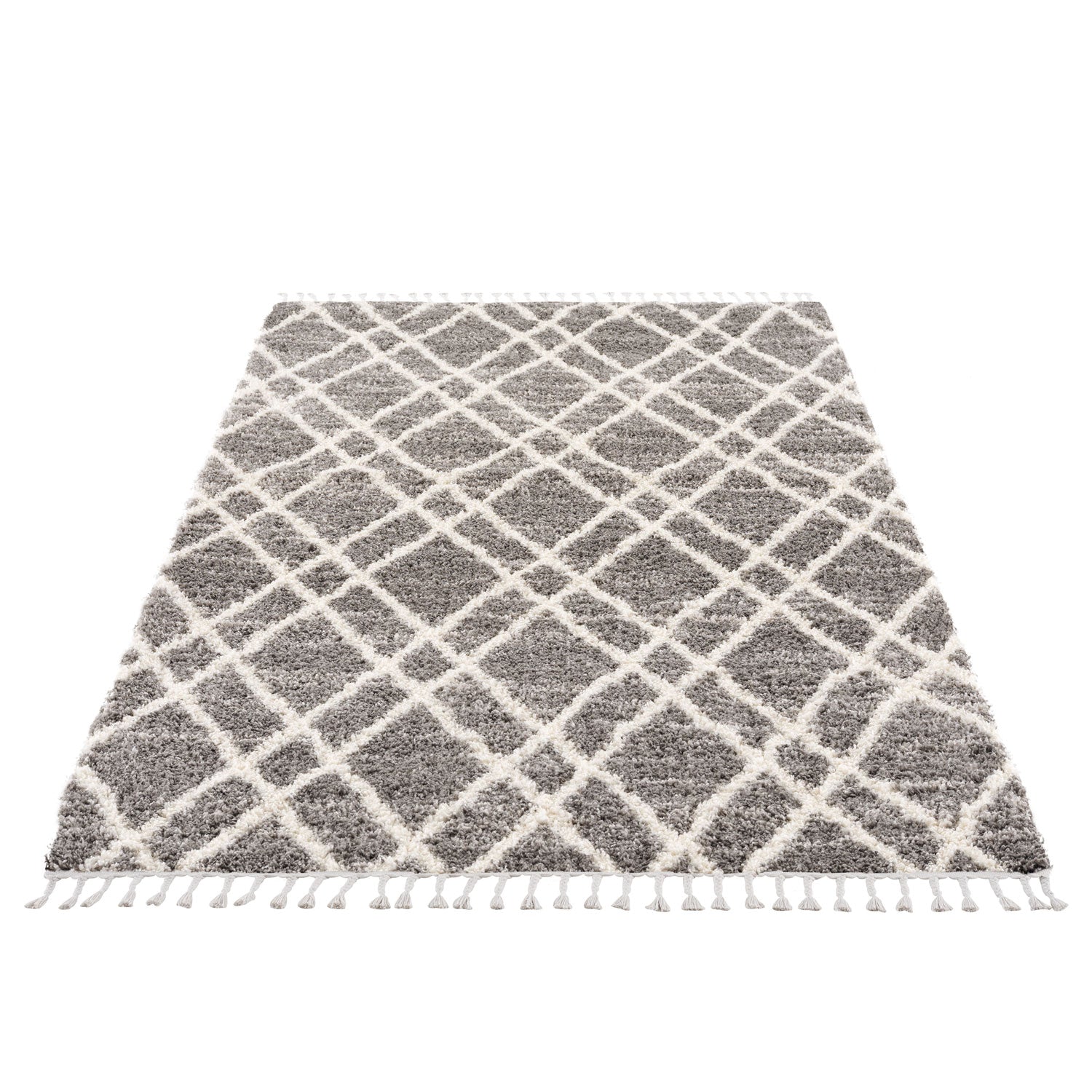 Tapis moelleux à franges tressées Berbère - Gris – STUDIO DECO