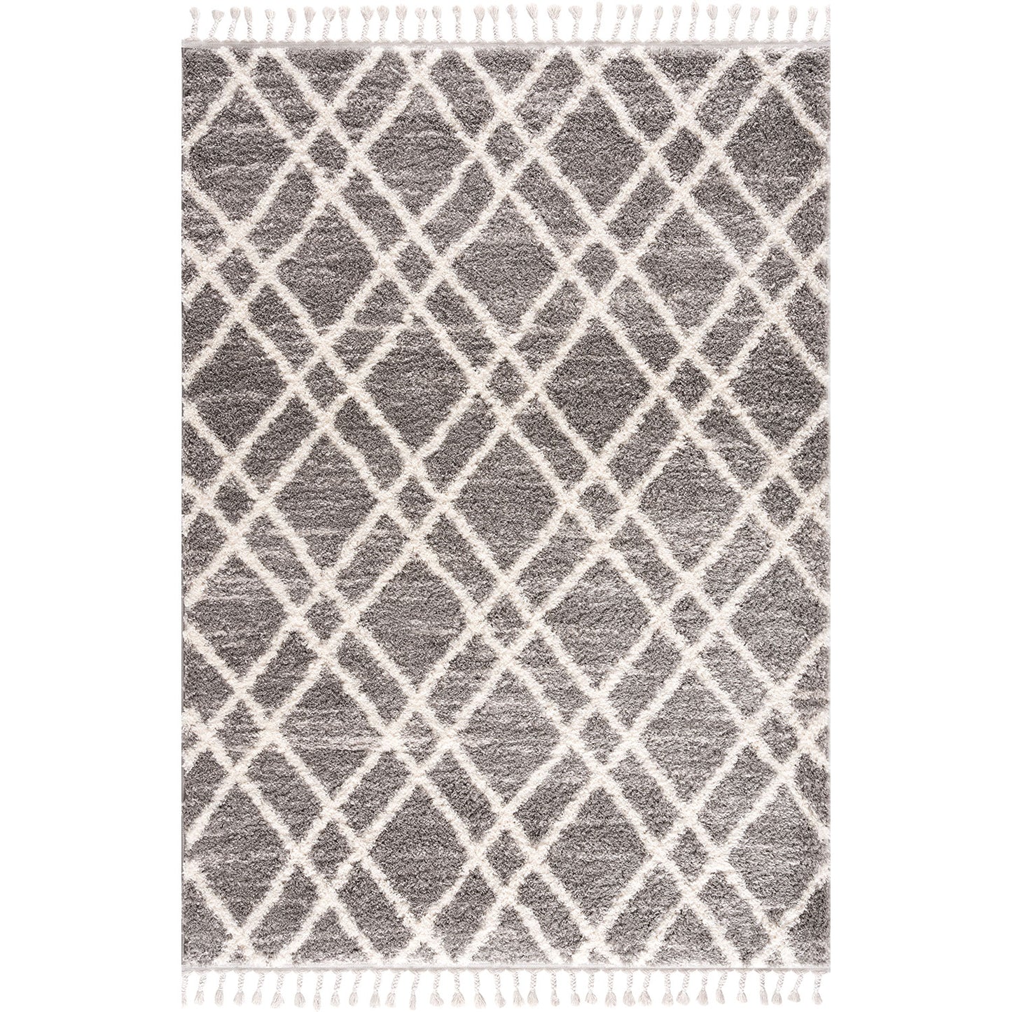 Tapis moelleux à franges tressées Berbère - Gris