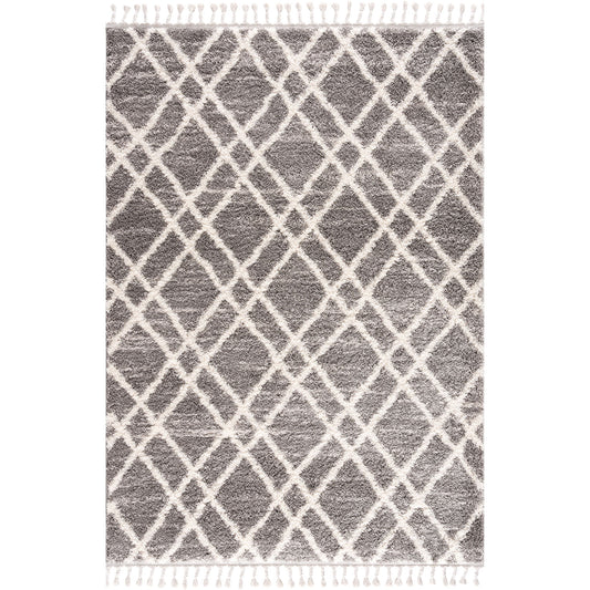 Tapis moelleux à franges tressées Berbère gris