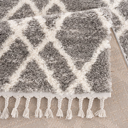 Tapis moelleux à franges tressées Berbère - Gris