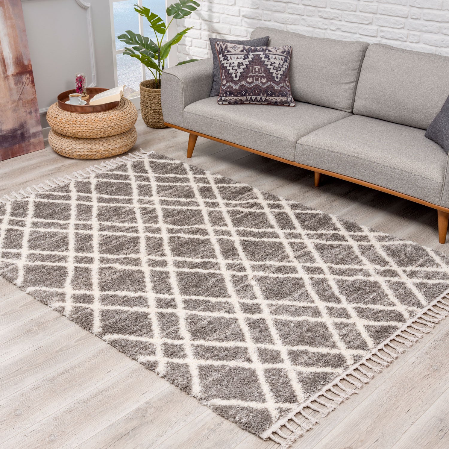 Tapis moelleux à franges tressées Berbère - Gris – STUDIO DECO