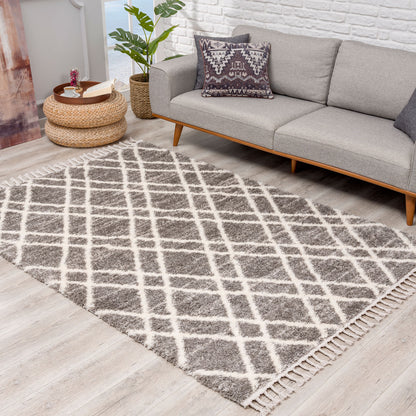 Tapis moelleux à franges tressées Berbère - Gris