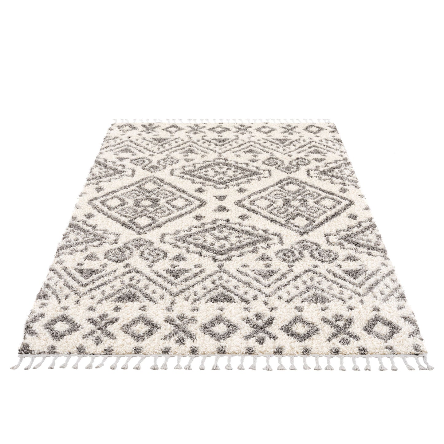 Tapis moelleux à franges tressées Berbère - Crème