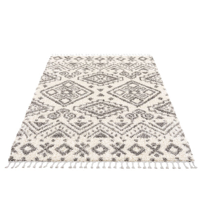 Tapis moelleux à franges tressées Berbère - Crème