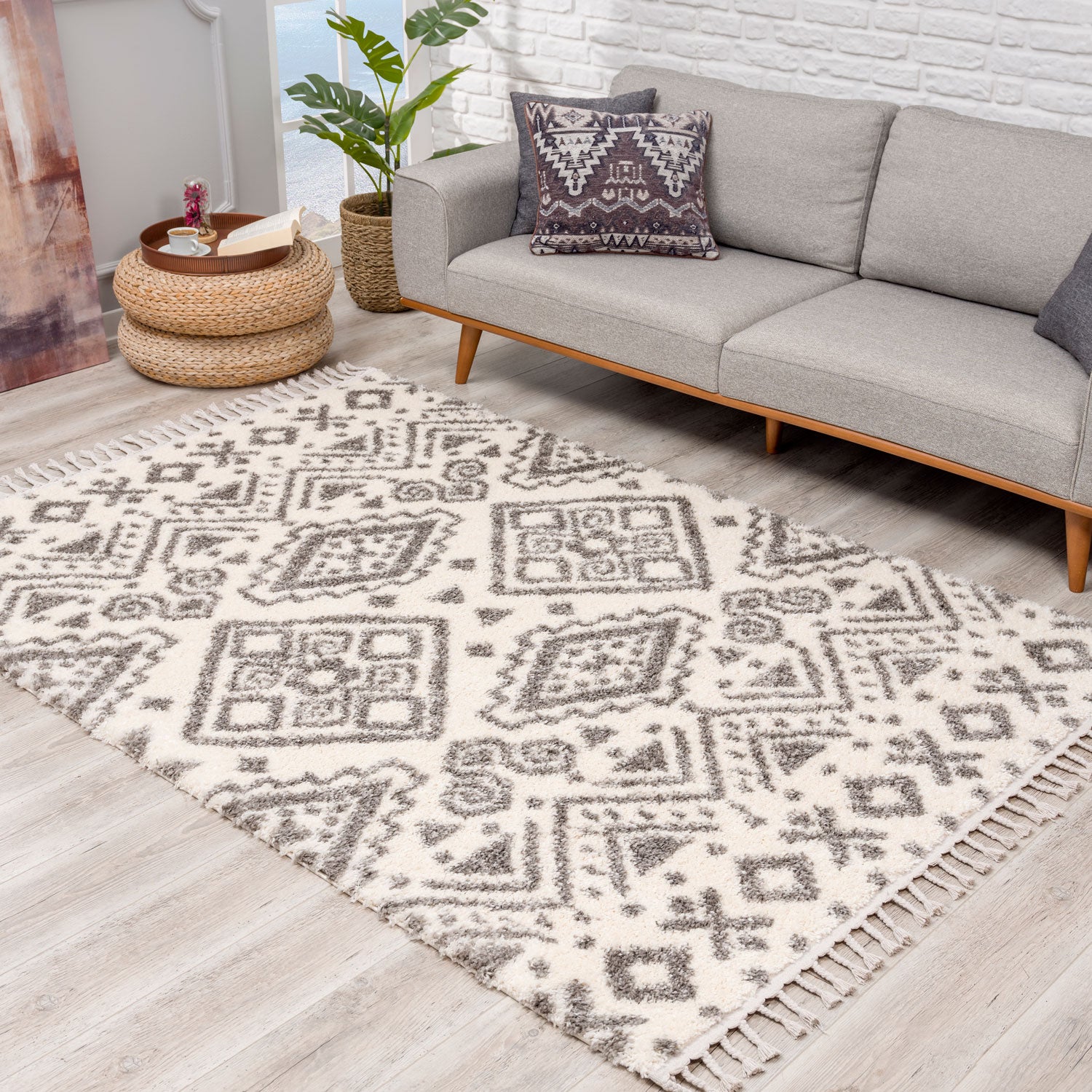 Tapis moelleux à franges tressées Berbère - Crème – STUDIO DECO