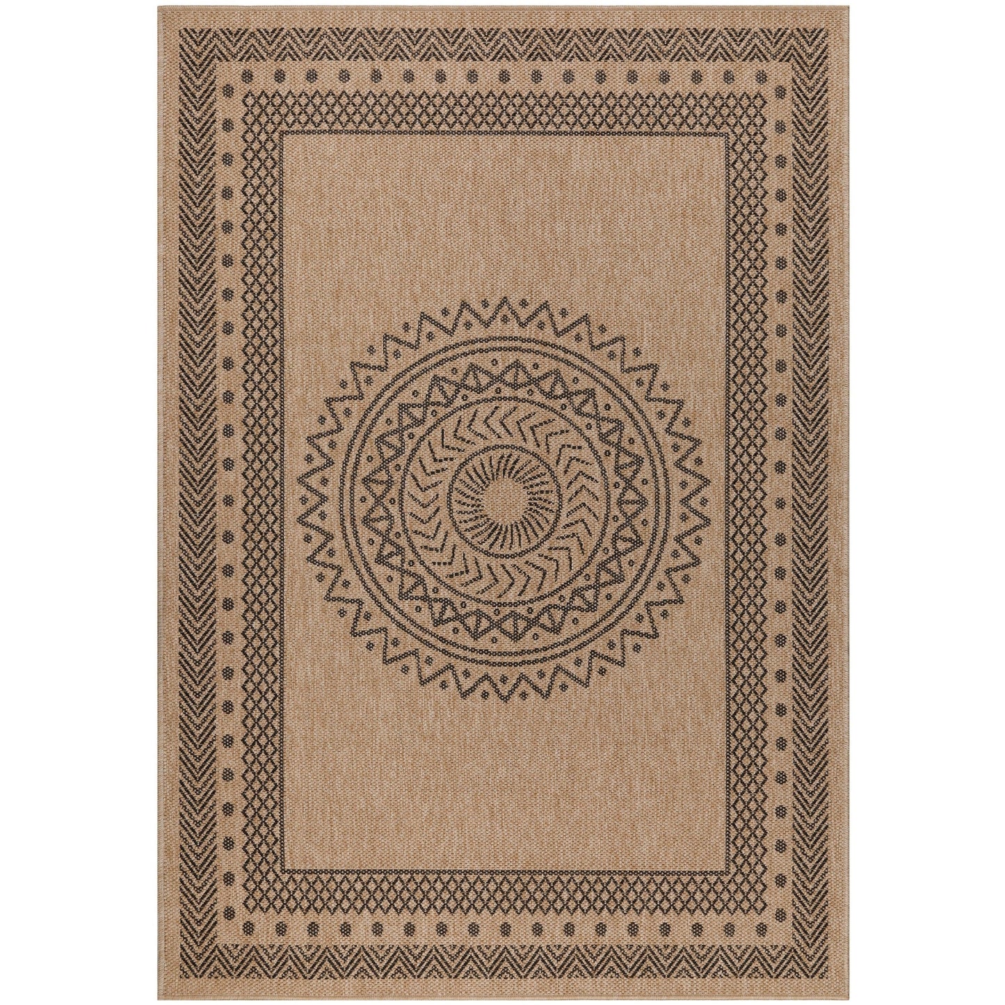 Tapis Naturel aspect jute motifs géométrique Beige et Noir