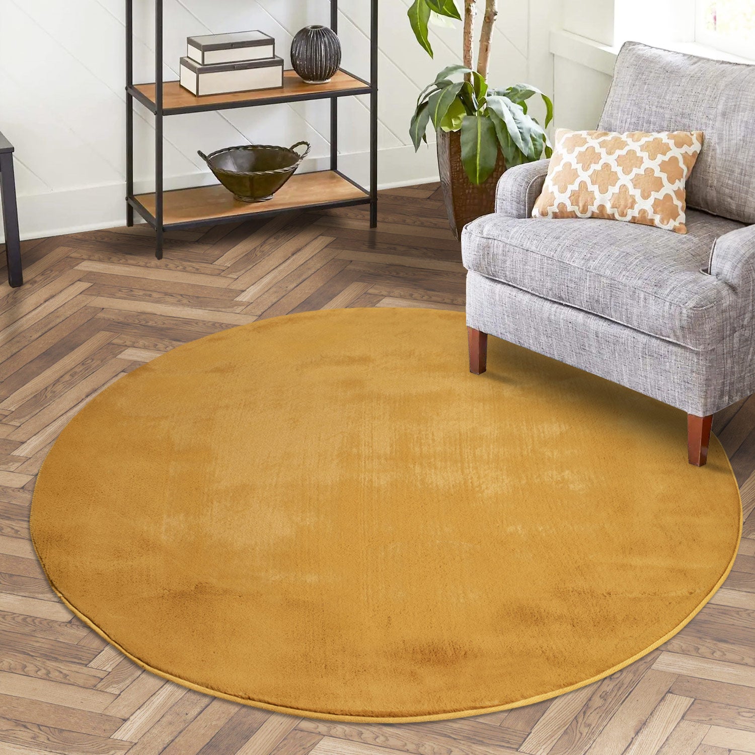Tapis de Fourrure Rond Velours Ambre – STUDIO DECO