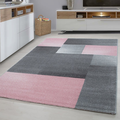 Tapis Géométrique effet pastel - Rose et Gris