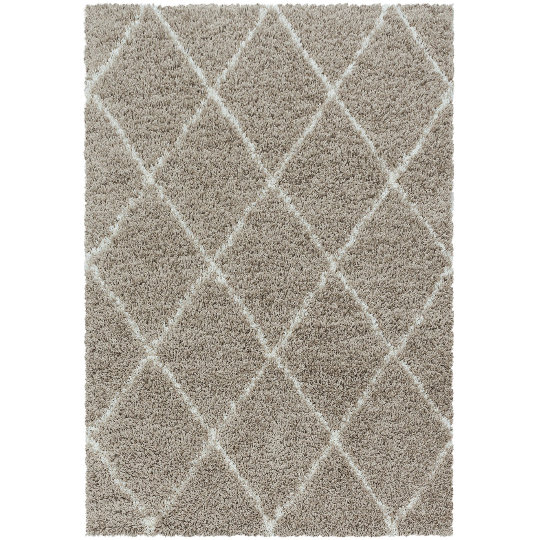 Tapis à poils longs Beige et motifs losanges Ivoire – STUDIO DECO
