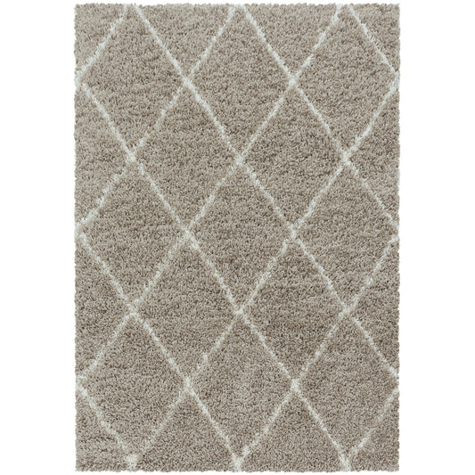 Tapis à poils longs Beige et motifs losanges Ivoire