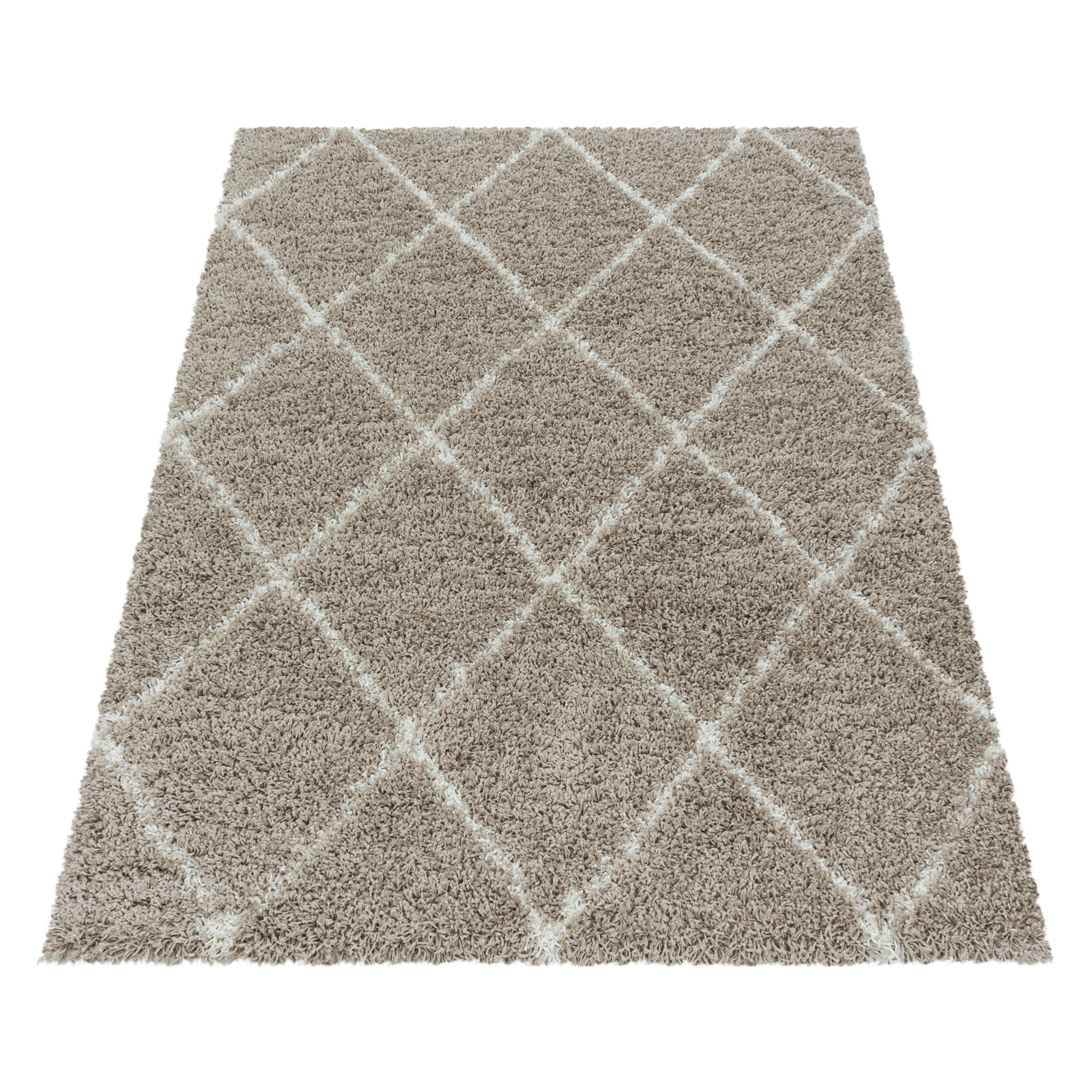 Tapis à poils longs Beige et motifs losanges Ivoire – STUDIO DECO