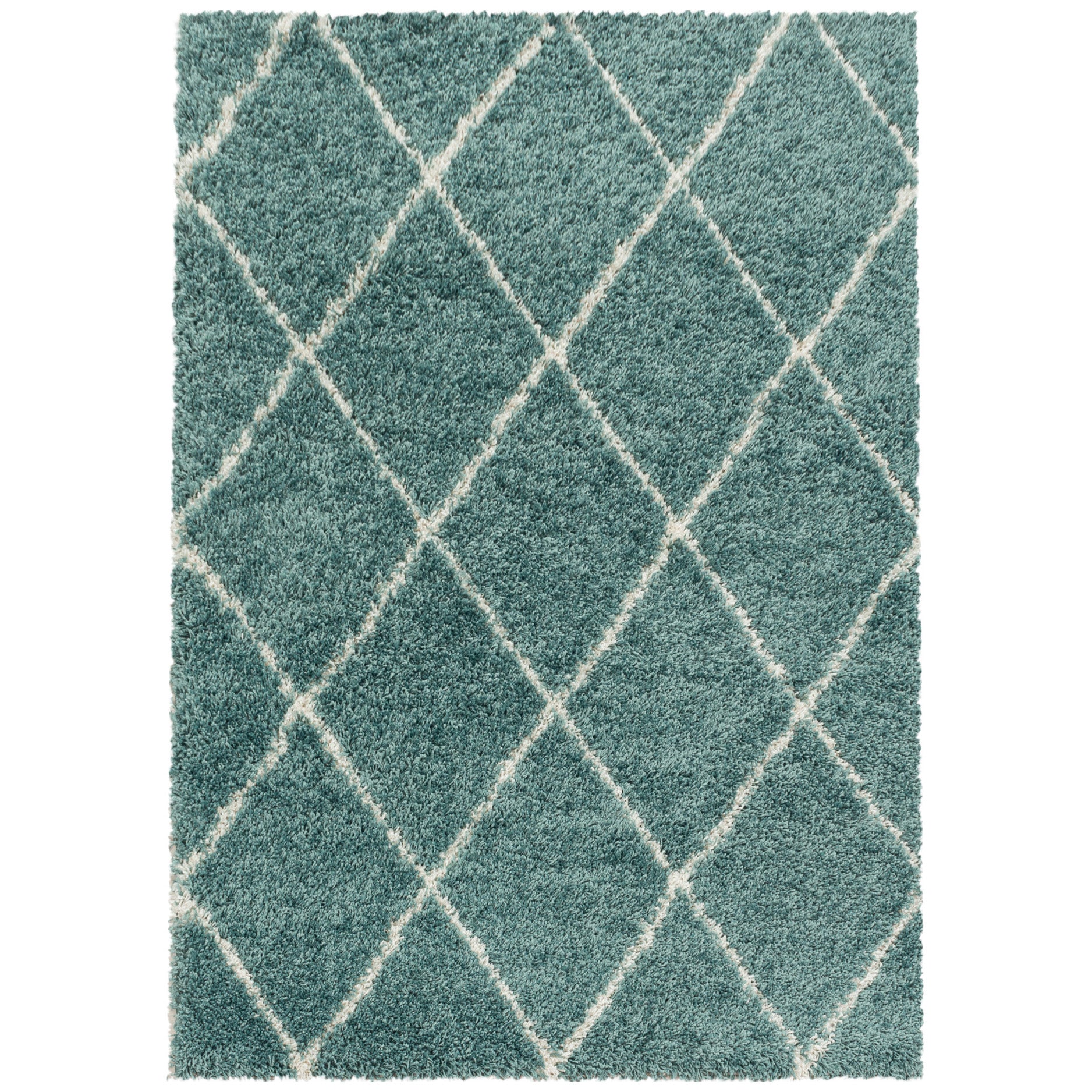 Tapis à poils longs Bleu et motifs losanges Ivoire – STUDIO DECO