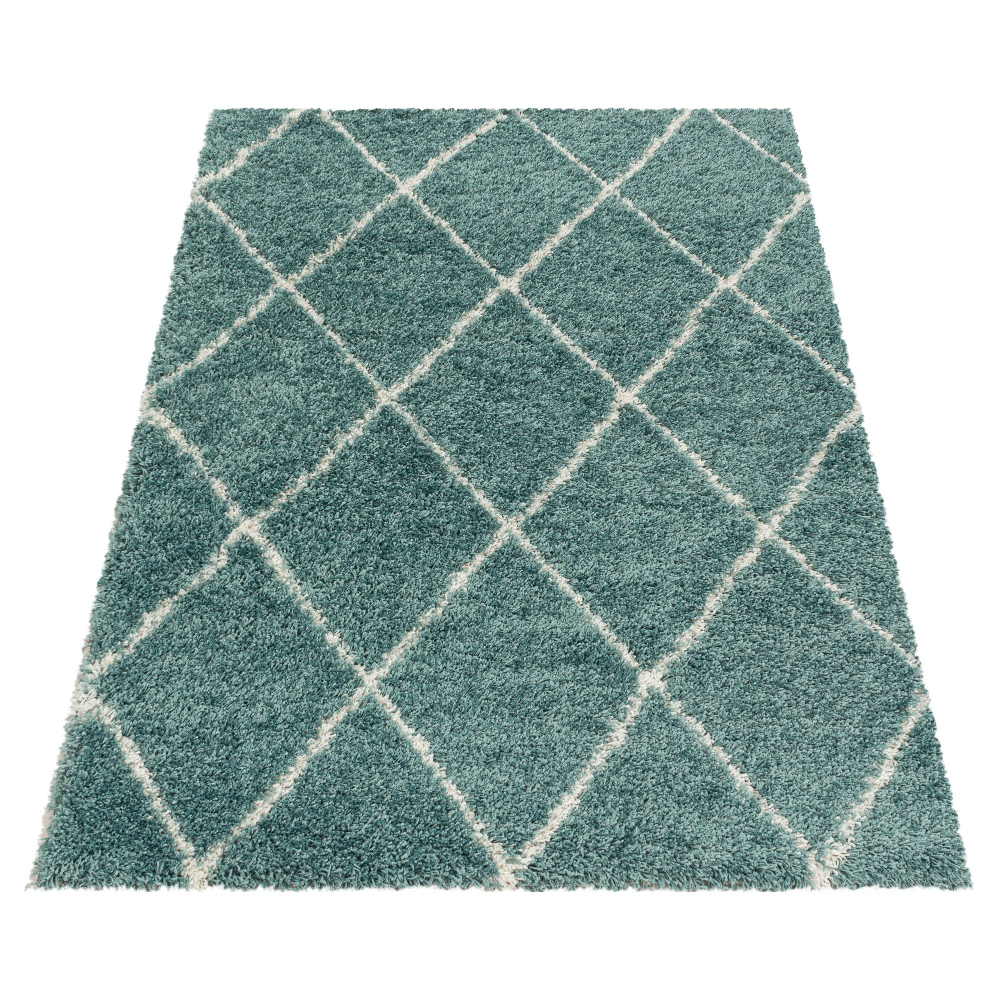 Tapis à poils longs Bleu et motifs losanges Ivoire – STUDIO DECO