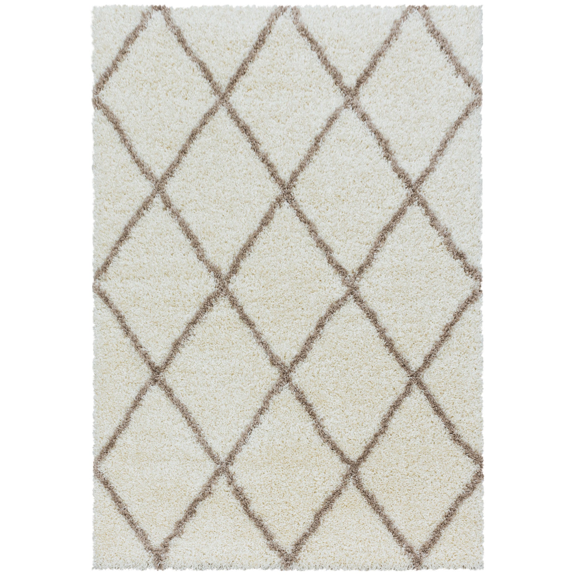 Tapis à poils longs Ivoire et motifs losanges Beige – STUDIO DECO