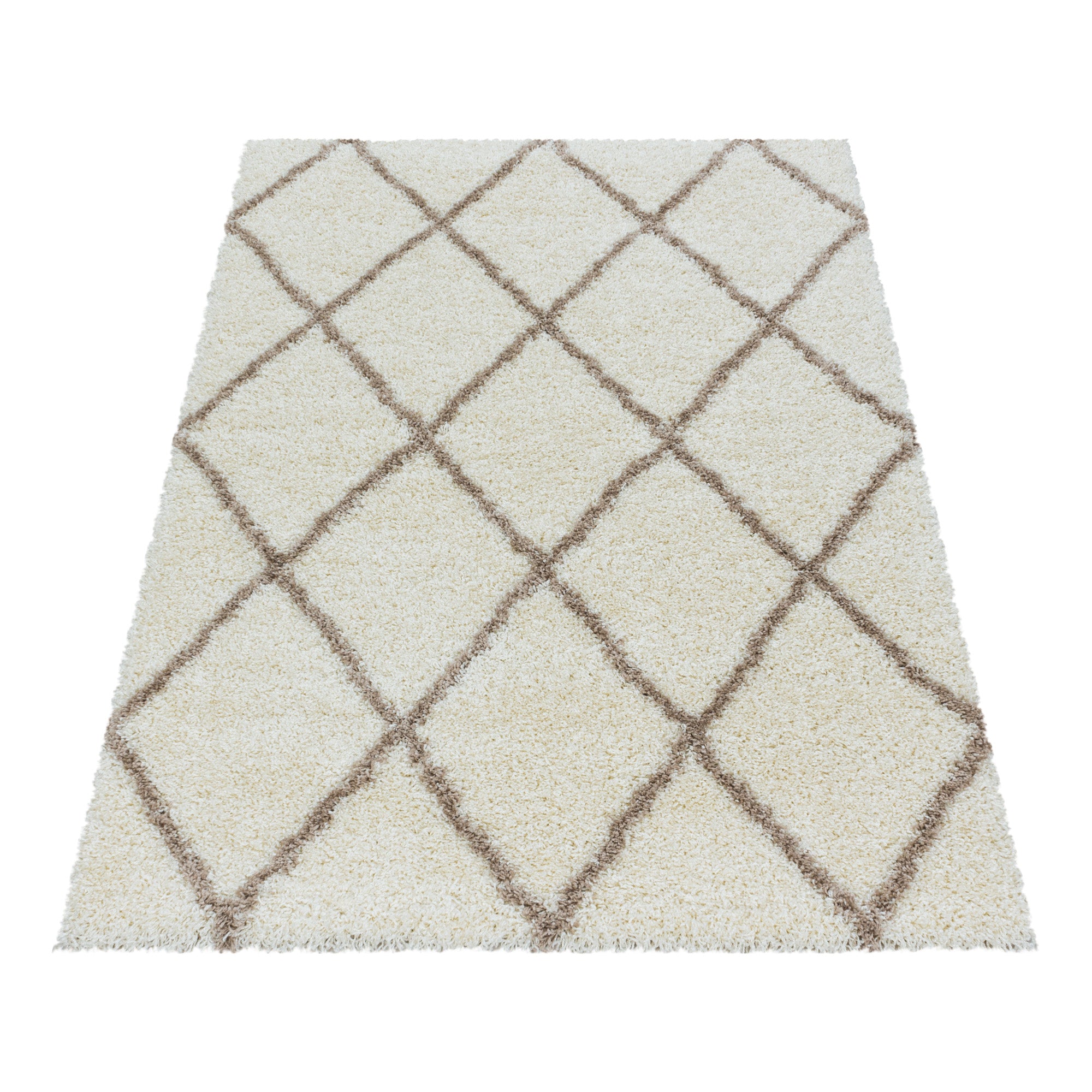Tapis à poils longs Ivoire et motifs losanges Beige – STUDIO DECO