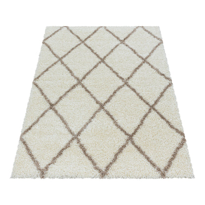 Tapis à poils longs Ivoire et motifs losanges Beige