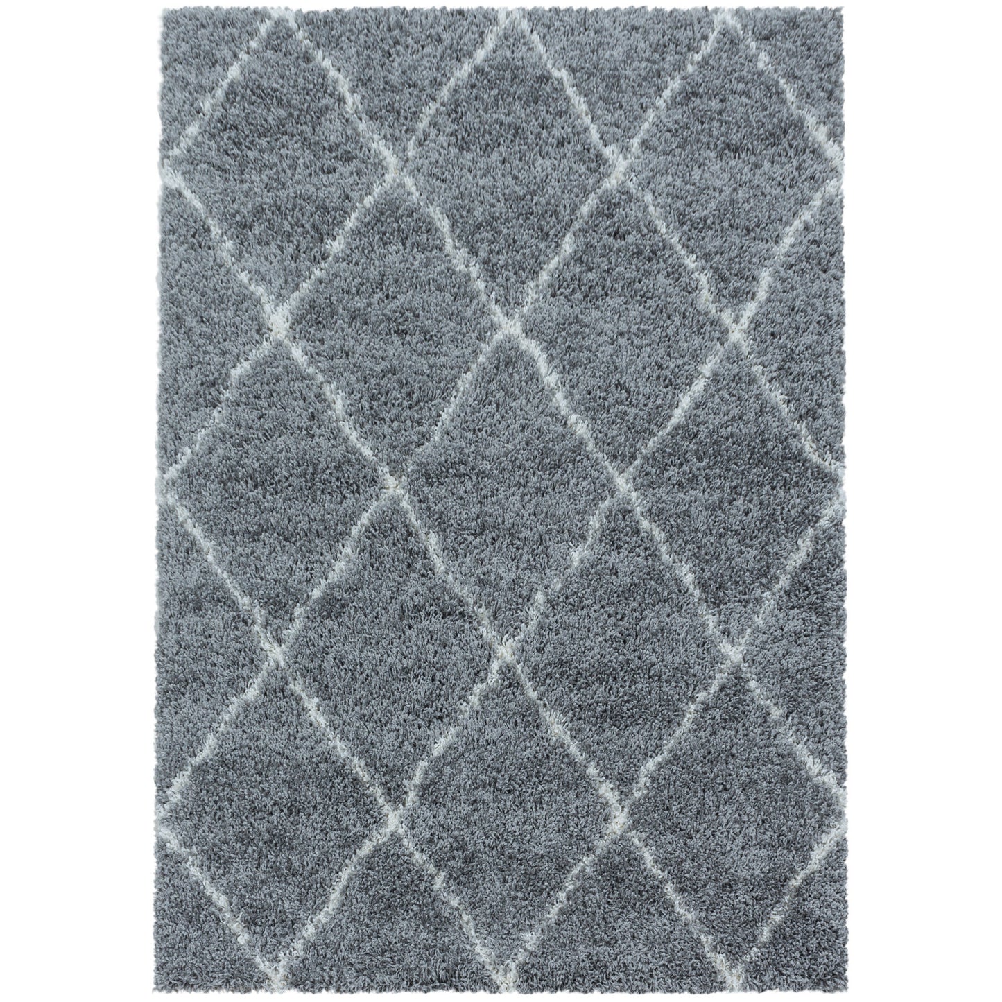 Tapis à poils longs Gris et motifs losanges Blanc