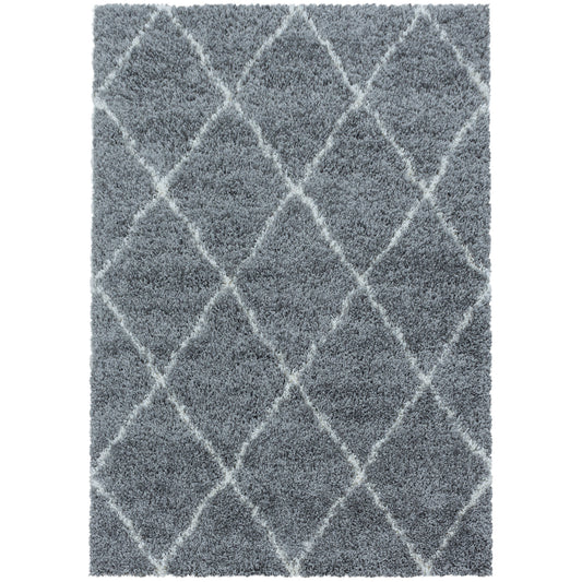 Tapis à poils longs Gris et motifs losanges Blanc