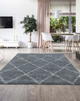 Tapis à poils longs Gris et motifs losanges Blanc – STUDIO DECO