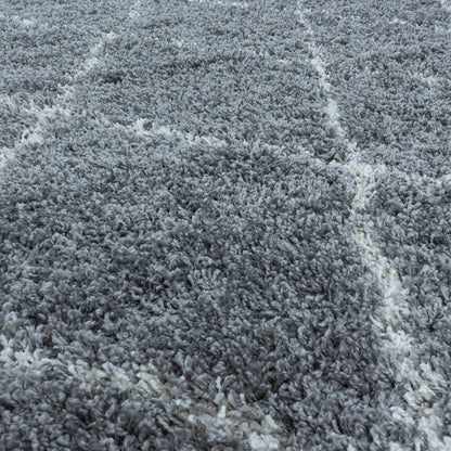 Tapis à poils longs Gris et motifs losanges Blanc