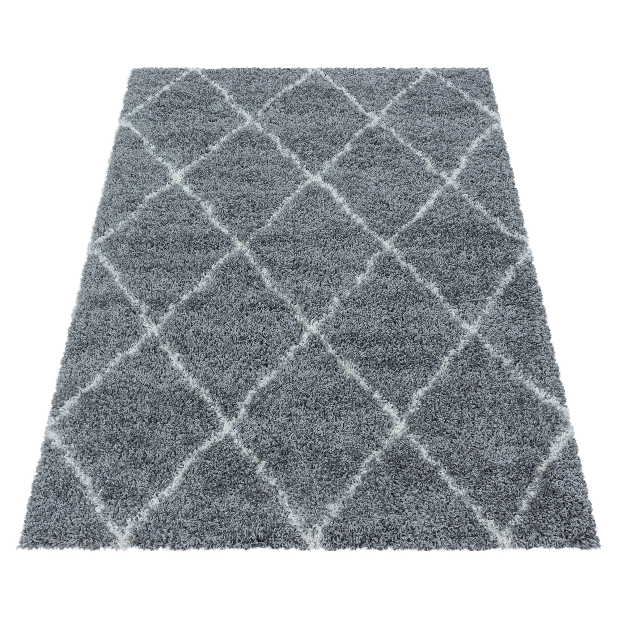 Tapis à poils longs Gris et motifs losanges Blanc – STUDIO DECO